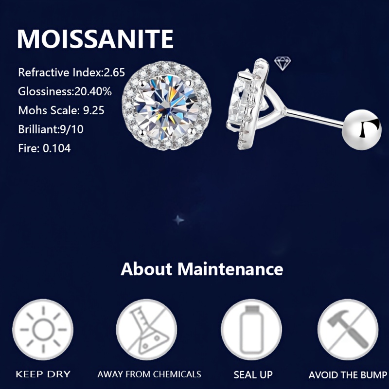 LOVESSOM 925 Sterling Silver Moissanite Stud Earrings, Gift for Her